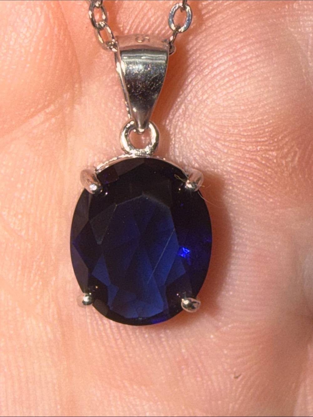 925 Sterling Silver 3CT Blue SAPPHIRE Pendant Necklace NEW